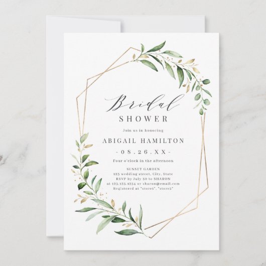 Greenery Gold Geometric Rustic Vrijgezellenfeest Kaart (Voorkant)