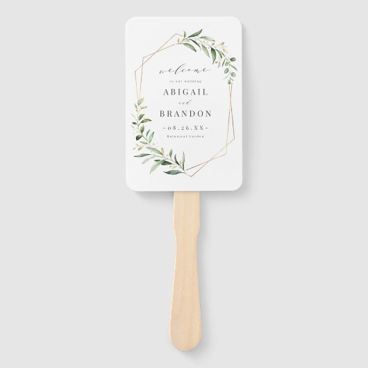 Greenery Gold Geometric Rustic Wedding Programme Handwaaier (Voorkant)