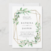 Greenery Gold Geometric Wedding Invitation Kaart (Voorkant)