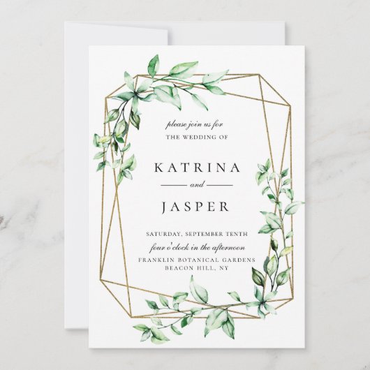 Greenery Gold Geometric Wedding Invitation Kaart (Voorkant)