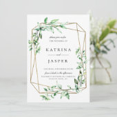 Greenery Gold Geometric Wedding Invitation Kaart (Staand voorkant)