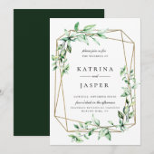 Greenery Gold Geometric Wedding Invitation Kaart (Voorkant / Achterkant)