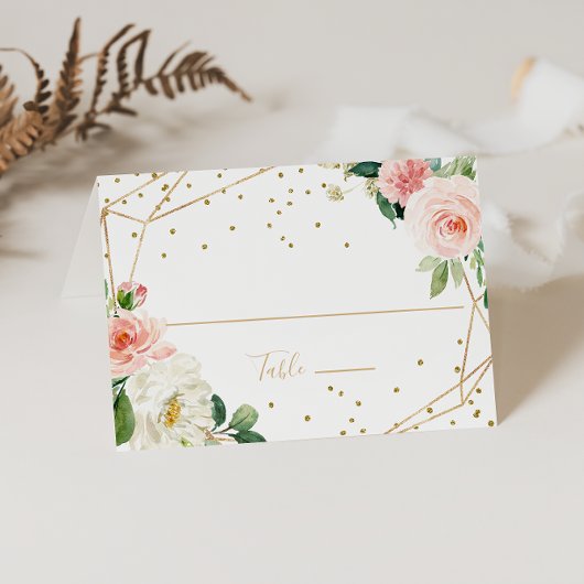 Greenery & Gold Geometric Wedding Place Card Plaatskaartje
