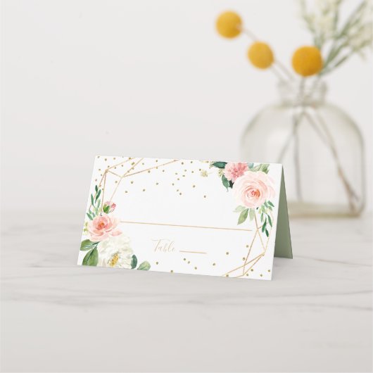 Greenery & Gold Geometric Wedding Place Card Plaatskaartje (Voorkant)