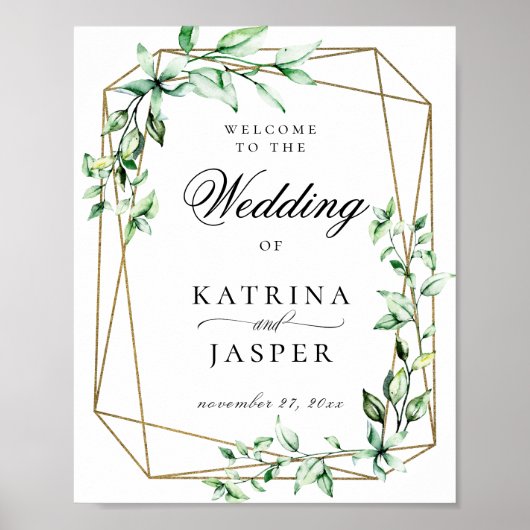 Greenery Gold Geometric Wedding Welkom Poster (Voorkant)