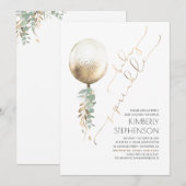 Greenery Gold Glitter Balloon Baby Sprinkle Kaart (Voorkant / Achterkant)