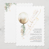 Greenery Gold Glitter Balloon Surprise Baby shower Kaart (Voorkant / Achterkant)