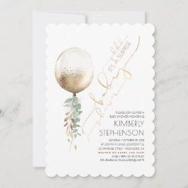 Greenery Gold Glitter Balloon Surprise Baby shower Kaart