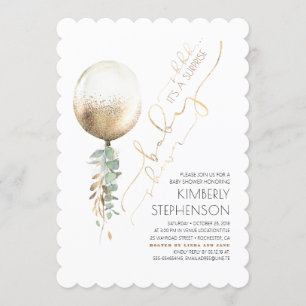 Greenery Gold Glitter Balloon Surprise Baby shower Kaart