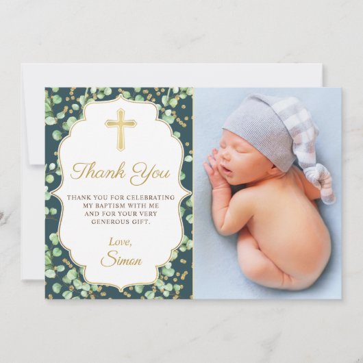 Greenery Gold Glitter Baptisme Hartelijk dank Bedankkaart (Voorkant)