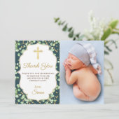 Greenery Gold Glitter Baptisme Hartelijk dank Bedankkaart (Staand voorkant)