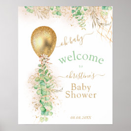 Greenery Gold Glitter Eucalyptus Balloon Welkom Poster