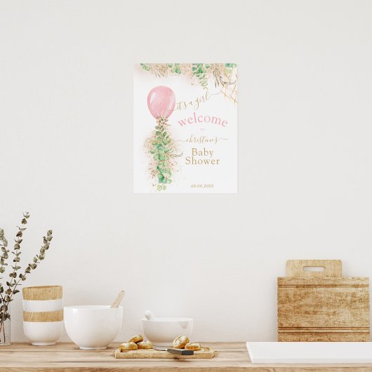 Greenery Gold Glitter Eucalyptus Balloon Welkom Poster (Keuken)