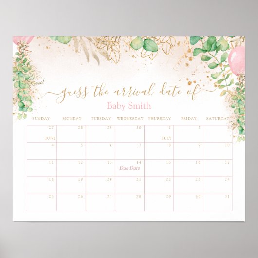 Greenery Gold Glitter Raad Baby aankomst Poster (Voorkant)