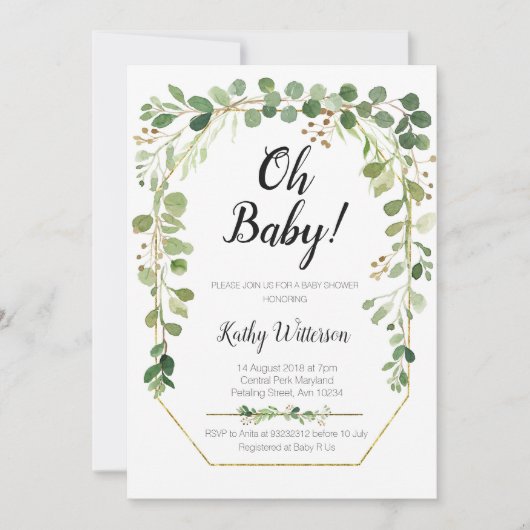 Greenery Gold Glitters Baby shower Kaart (Voorkant)