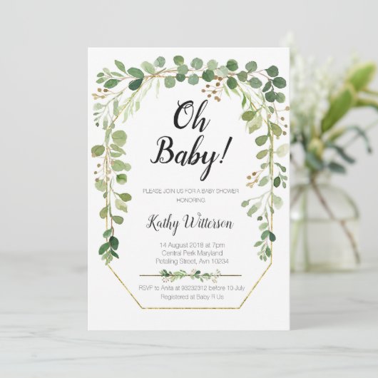 Greenery Gold Glitters Baby shower Kaart (Staand voorkant)