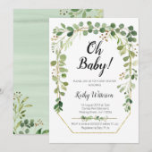 Greenery Gold Glitters Baby shower Kaart (Voorkant / Achterkant)