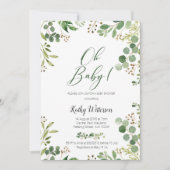 Greenery Gold Glitters Botanisch Baby shower Kaart (Voorkant)