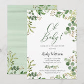 Greenery Gold Glitters Botanisch Baby shower Kaart (Voorkant / Achterkant)