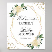 Greenery Gold Glitters Floral Baby shower Sign Poster (Voorkant)