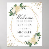 Greenery Gold Glitters Floral Wedding Welcome Sign Poster (Voorkant)