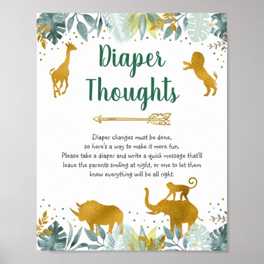 Greenery Gold Greenery Safari Diaper Thoughts Sign Poster (Voorkant)