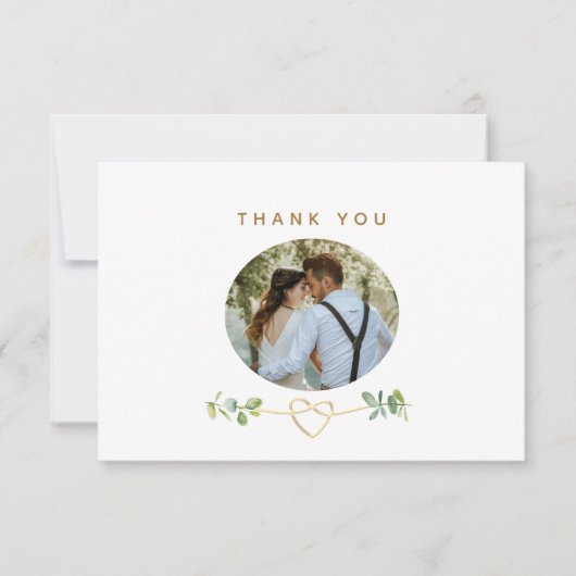Greenery Gold Heart Wedding Bedankkaart (Voorkant)