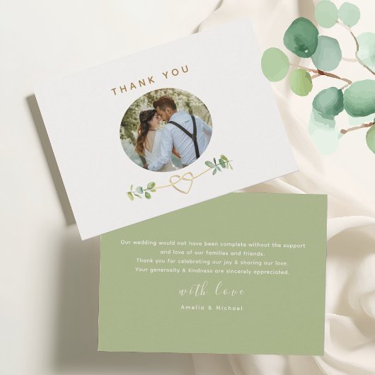 Greenery Gold Heart Wedding Bedankkaart