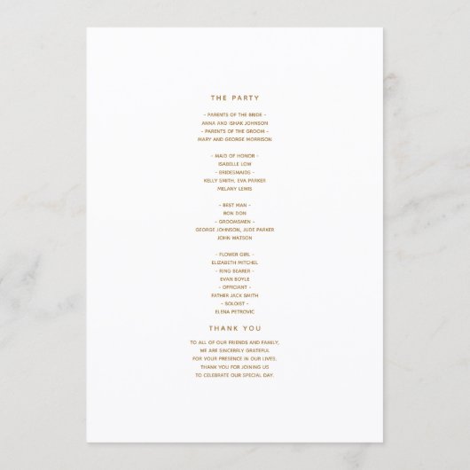 Greenery Gold Heart Wedding Program Programmakaart (Achterkant)