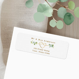 Greenery Gold Heart Wedding Return Address Etiket