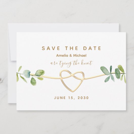 Greenery Gold Heart Wedding Save The Date (Voorkant)