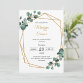 Greenery Gold Hexagon Huwelijksuitnodiging Kaart (Staand voorkant)