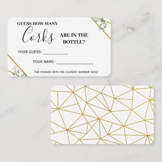 Greenery Gold Hoeveel corks Shower Game Card Plaatskaartje (Voorkant / Achterkant)