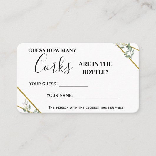 Greenery Gold Hoeveel corks Shower Game Card Plaatskaartje (Voorkant)