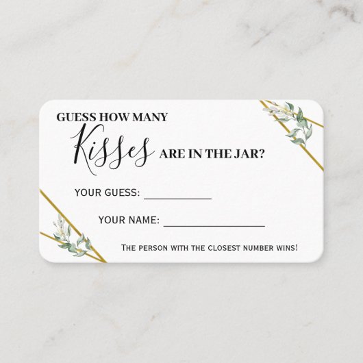 Greenery Gold Hoeveel Kisses-gamekaart Plaatskaartje (Voorkant)