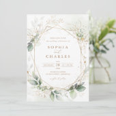 Greenery Gold laat geometrische bruiloft uitnodigi Kaart (Staand voorkant)