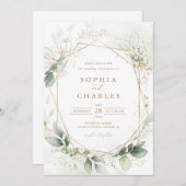 Greenery Gold laat geometrische bruiloft uitnodigi Kaart (Voorkant / Achterkant)