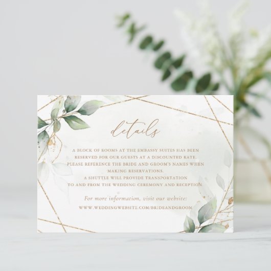 Greenery Gold laat geometrische trouwdetails achte Kaart (Staand voorkant)