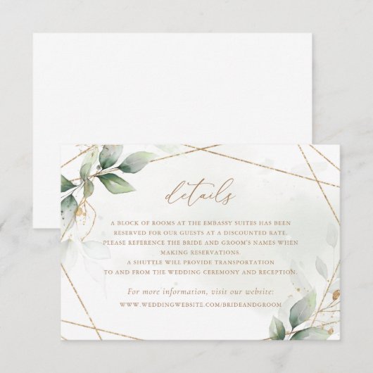 Greenery Gold laat geometrische trouwdetails achte Kaart (Voorkant / Achterkant)