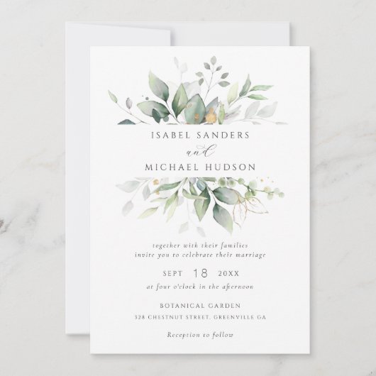 Greenery Gold laat Waterverf Foliage Modern Kaart (Voorkant)