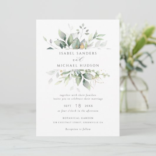 Greenery Gold laat Waterverf Foliage Modern Kaart (Staand voorkant)