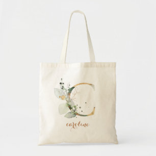 Greenery Gold Leaf Foliage Personal Letter "C" Tote Bag