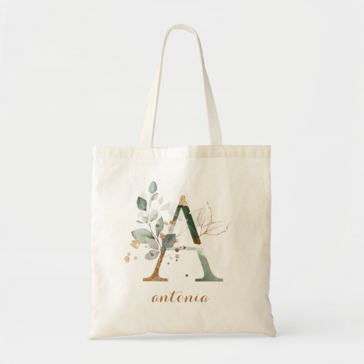 Greenery Gold Leaf Foliage Specialized Letter "A" Tote Bag (Voorkant)