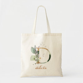 Greenery Gold Leaf Foliage Specialized Letter "D" Tote Bag