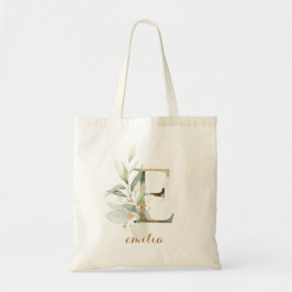 Greenery Gold Leaf Foliage Specialized Letter "E" Tote Bag