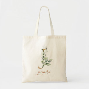 Greenery Gold Leaf Foliage Specialized Letter "J. Tote Bag