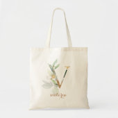 Greenery Gold Leaf Foliage Specialized Letter "V. Tote Bag (Voorkant)