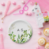 Greenery & Gold Leaf Framed Wedding Monogram Papieren Bordje (Feest)