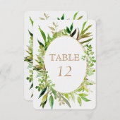 Greenery & Gold Leaf Framed Wedding Table Numbers Kaart (Voorkant / Achterkant)