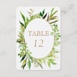 Greenery & Gold Leaf Framed Wedding Table Numbers Kaart